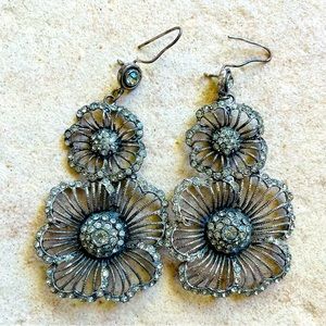 Vintage Silver Crystal Dangle Earrings